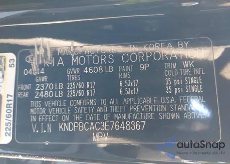 2014 Kia Sportage Lx from USA, damaged, VIN KNDPBCAC3E7648367